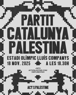Cartel del partido Catalunya-Palestina en el Estadi Olímpic