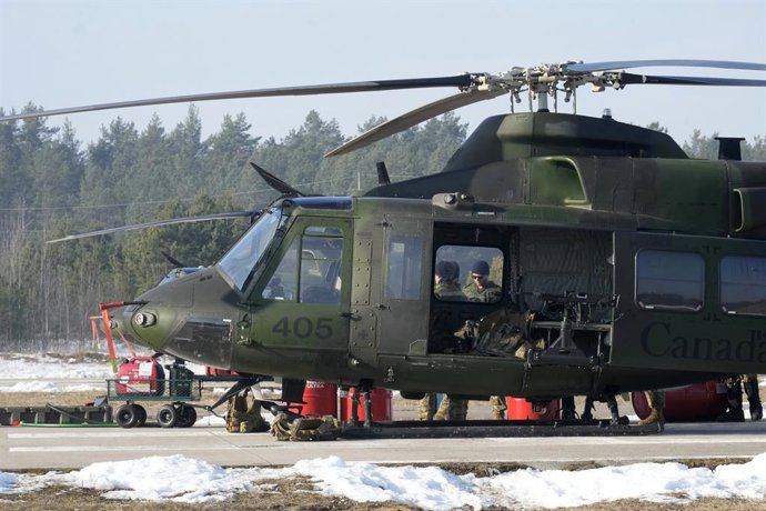 Archivo - February 25, 2025, Adazi, Vidzeme Region, Latvia: Canadian army CH-146 Griffin helicopter of the NATO multinational brigade attends Oak Resolve military exercise in the Adazi military ground, Latvia. From February 21 to 28 NATO Multinational Bri