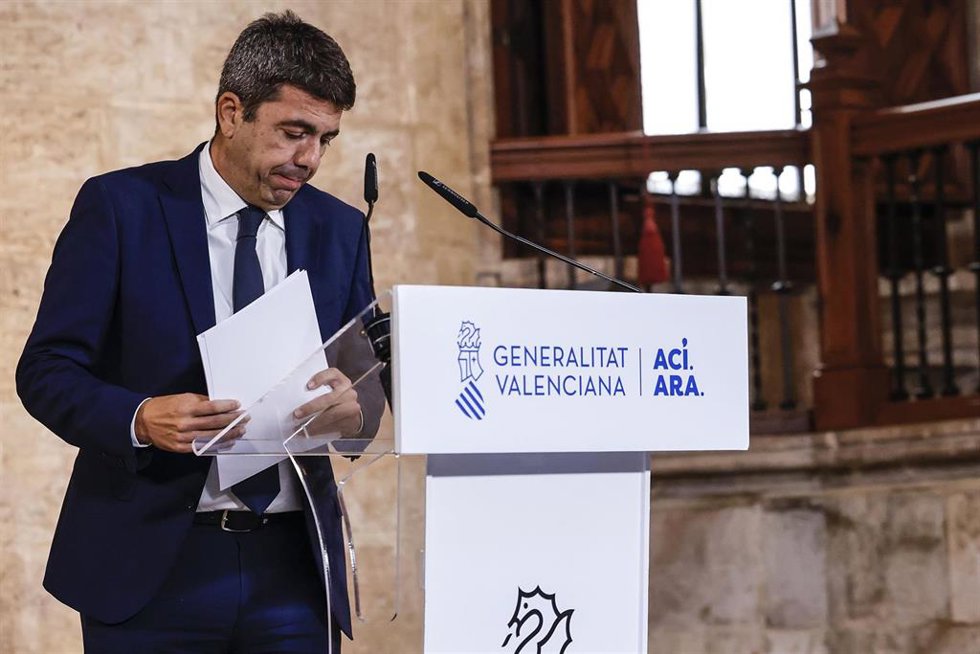 El presidente de la Generalitat Valenciana, Carlos Mazón, durante una declaración institucional