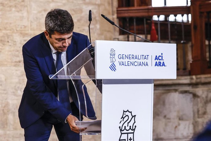 El presidente de la Generalitat Valenciana, Carlos Mazón, durante una declaración institucional