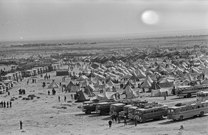 Concentración de marroquíes durante la Marcha Verde