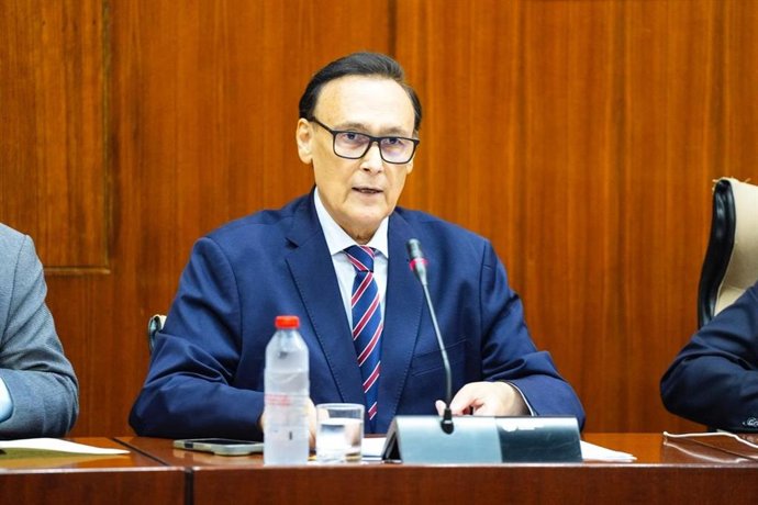 El consejero de Universidad, Investigación e Innovación, José Carlos Gómez Villamandos, en la comisión parlamentaria de presupuestos a 3 de noviembre de 2025.