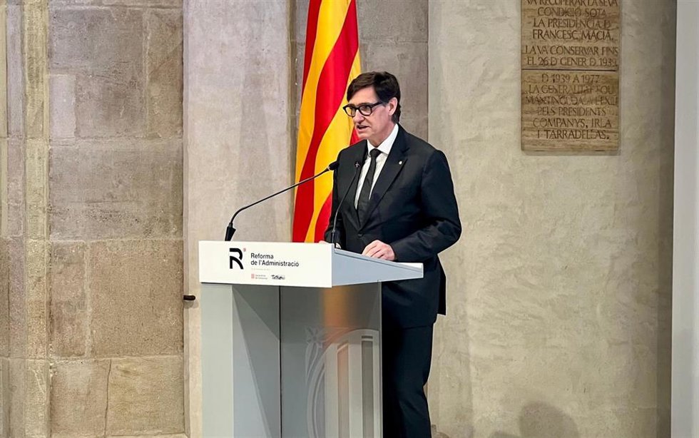 El presidente de la Generalitat, Salvador Illa, en un acto en el Palau de la Generalitat