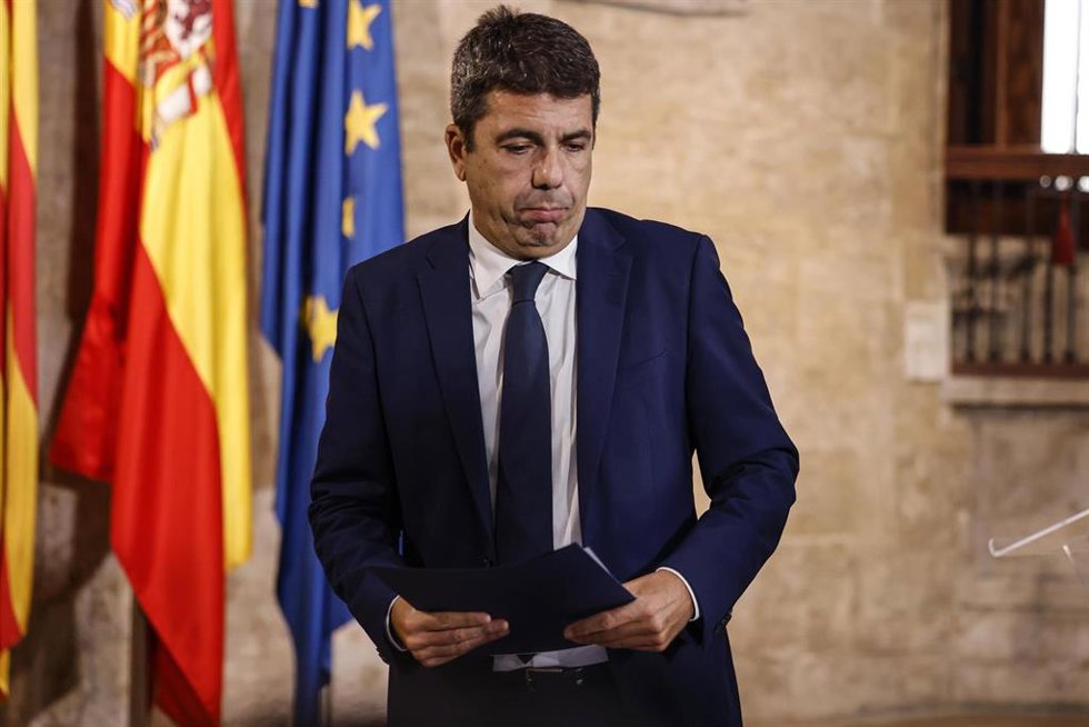 El 'president' de la Generalitat Valenciana, Carlos Mazón, durante una declaración institucional