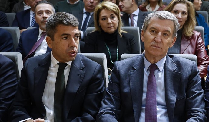 Archivo - El presidente de la Generalitat valenciana, Carlos Mazón, y el líder del PP, Alberto Núñez Feijóo.