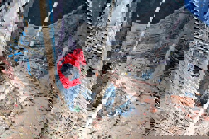 A rescuer works at a quake-hit site in northern Afghanistan on Nov. 3, 2025.   