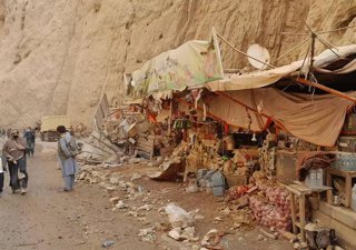 KHULM, Nov. 3, 2025  -- Local business stalls are seen damaged in Khulm district of Afghanistan, Nov. 3, 2025. At least eight people were killed and nearly 200 others injured after a 6.3-magnitude earthquake struck northern Afghanistan early on Monday, Af