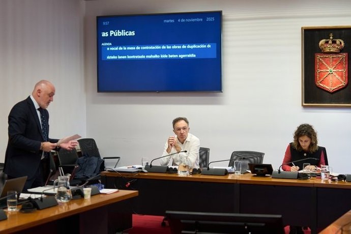 El representante de la Junta de Contratación en la mesa de adjudicación de las obras del túnel de Belate, Gonzalo Pérez Remondegui, en la comisión de investigación del Parlamento de Navarra.