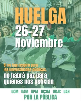 Cartel de la huelga universitaria del próximo 26 y 27 de noviembre en la Comunidad de Madrid