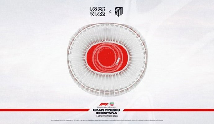 Ilustración de la colaboración entre el Atlético de Madrid y el GP de España de F1 en Madrid.