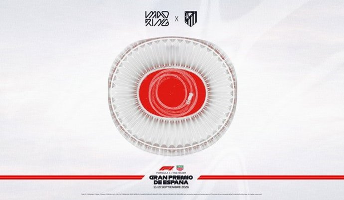 Ilustración de la colaboración entre el Atlético de Madrid y el GP de España de F1 en Madrid.