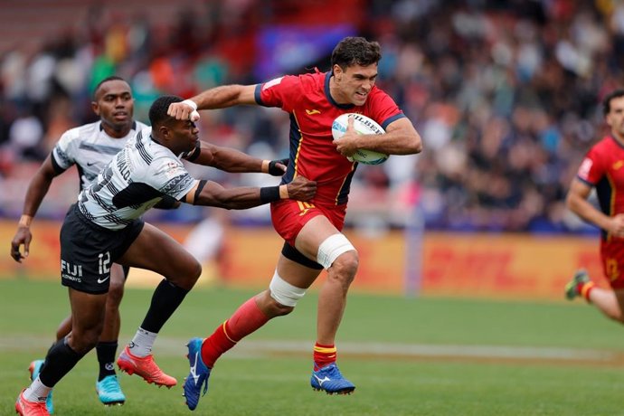 El jugador Manu Moreno en un encuentro con la selección española de Rugby Seven ante Fiyi en Toulouse.