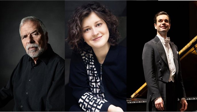 Los pianistas Josep M. Colom, Anna Geniushene y Jean-Paul Gasparian.