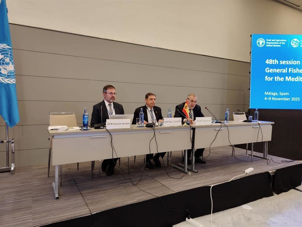 El ministro de Agricultura, Pesca y Alimentación, Luis Planas, en la apertura de la 48 sesión anual de la Comisión General de Pesca del Mediterráneo y mar Negro (CGPM), que se celebra en Málaga.