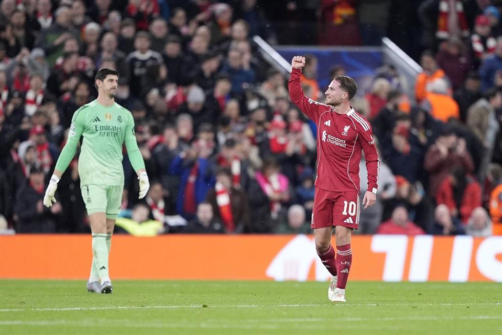 El argentino Alexis Mac Allister celebra un gol ante el Real Madrid en Champions. 