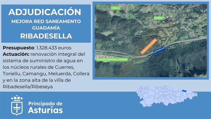 Adjudicada por 1,3 millones la mejora de la red de abastecimiento de Guadamía, en Ribadesella.