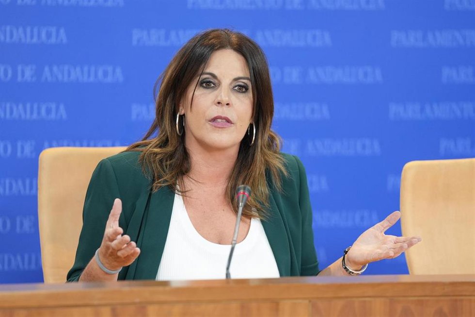 La portavoz adjunta del Grupo Parlamentario Socialista, Ángeles Férriz, durante la ronda de ruedas de prensa de portavoces de los grupos parlamentarios en el Parlamento de Andalucía, a 5 de noviembre de 2025 en Sevilla (Andalucía, España). Los portavoce