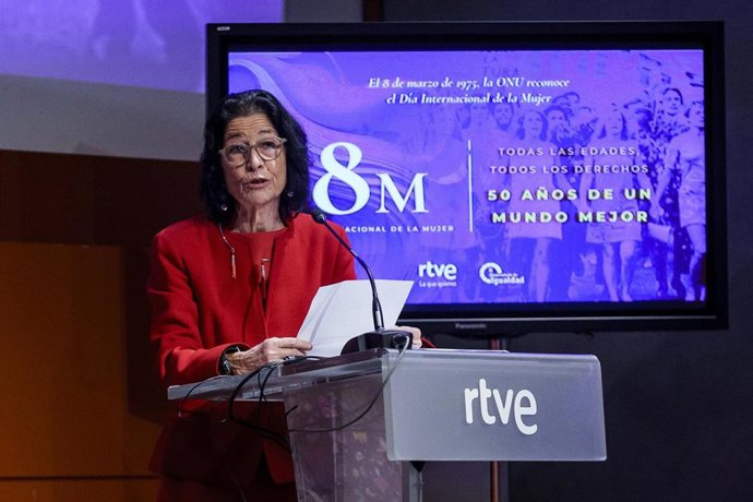 Archivo - La periodista Mercedes de Pablos, durante la jornada 'Todas las edades, todos los derechos: 50 años de un mundo mejor', organizada por el Observatorio de Igualdad de RTVE, en el Auditorio de Prado del Rey, a 6 de marzo de 2025, en Madrid (España