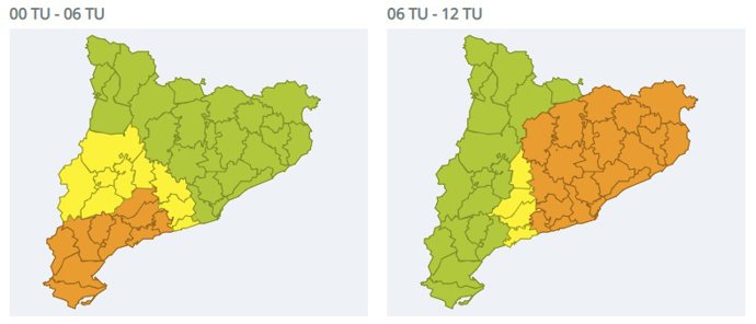 Mapa de la previsió de pluges a Catalunya