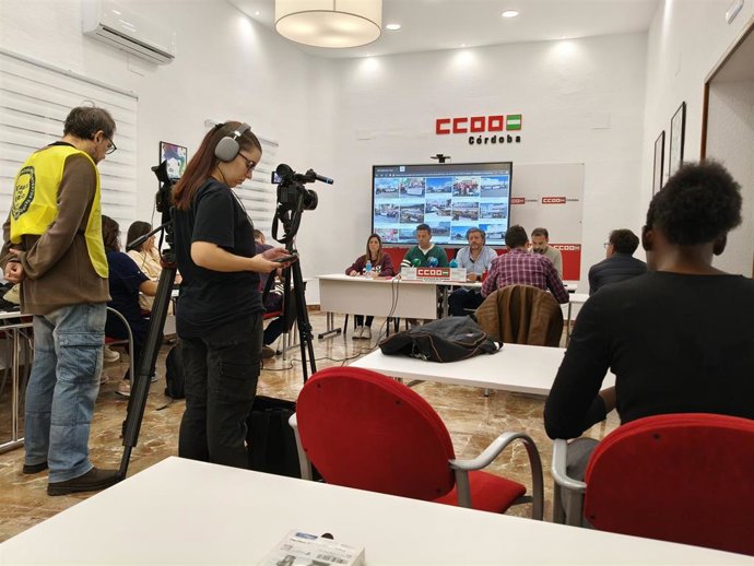 Un momento de la rueda de prensa que ha ofrecido la Sección Sindical de CCOO en Hitachi Energy.