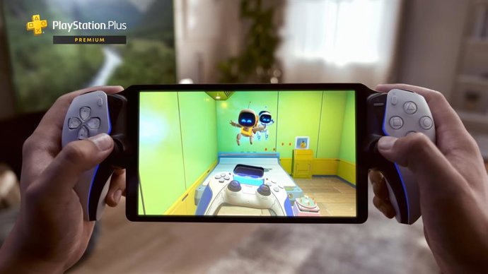 Astro bot en juego en la nube en un PlayStation Portal