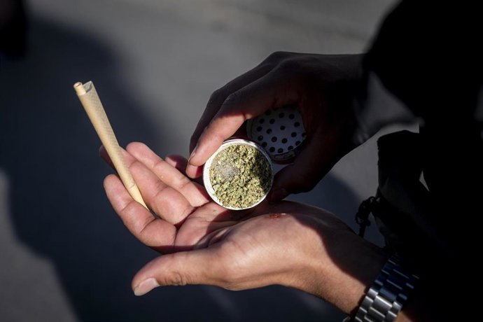 Archivo - Una persona con marihuana durante la Marcha Mundial de la Marihuana Madrid 2025, en la Puerta del Sol, a 10 de mayo de 2025, en Madrid (España). 