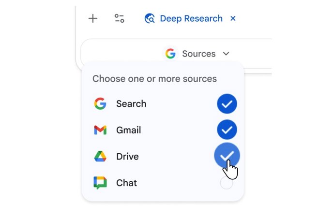 Gemini Deep Research no Gmail e no Drive.