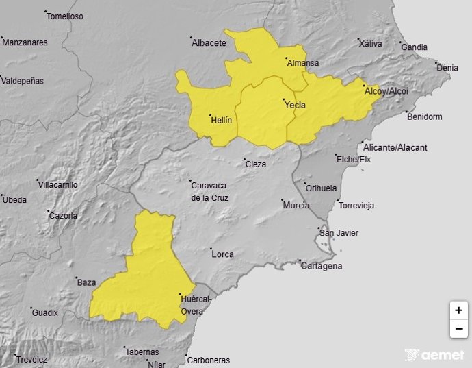 Mapa de avisos por viento para el sábado 8 de noviembre