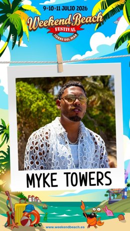 El puertorriqueño Mike Towers estará en la próxima edición del Weekend Beach Festival de Torre del Mar que se celebrará del 9 al 11 de julio de 2026.