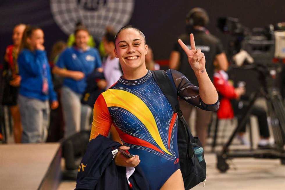 Melania Rodríguez, durante el 38 Campeonato del Mundo de gimnasia en trampolín.