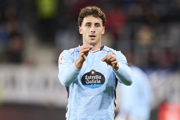 Pablo Duran of RC Celta de Vigo celebrates after scoring the team's third goal during the LaLiga EA Sports match between CA Osasuna and RC Celta de Vigo at El Sadar on October 26, 2025, in Pamplona, Spain.