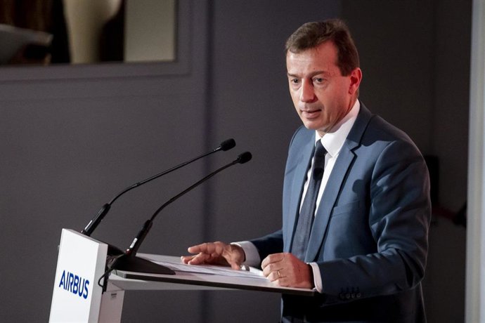 Archivo - El CEO de Airbus, Guillaume Faury, interviene durante el acto central conmemorativo de la creación de Construcciones Aeronáuticas S.A. y de su planta de Getafe, a 13 de marzo de 2023, en Getafe, Madrid (España).  