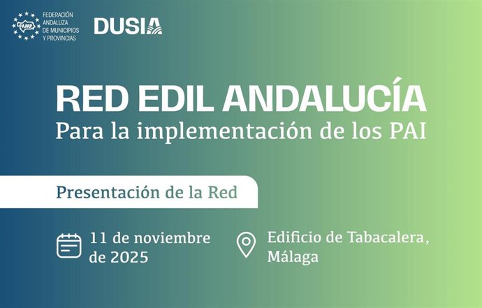 Málaga acoge el próximo 11 de noviembre la presentación de la Red EDIL Andalucía, un foro que busca impulsar la ejecución de los Planes de Actuación Integrados en Andalucía