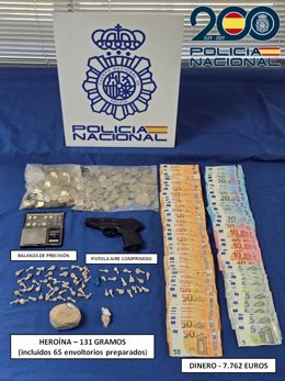 Heroína, dinero y pistola incautada por Policía Nacional en Las Palmas de Gran Canaria