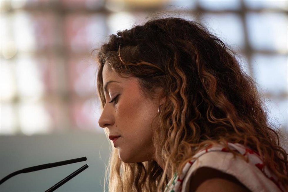 Archivo - La coordinadora del Movimiento Sumar, Lara Hernández, durante una rueda de prensa, en el Espacio Rastro, a 15 de septiembre de 2025, en Madrid (España). Durante la comparecencia, la coordinadora del Movimiento Sumar, ha hablado sobre lo ocurri