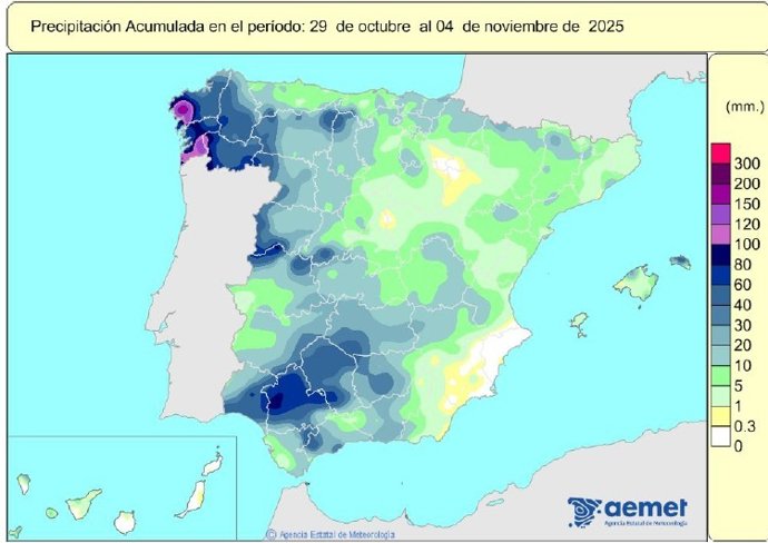 Las lluvias acumuladas desde octubre se cifran en 51 l/m2, un 41% menos que su valor normal.