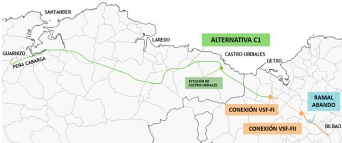 Una de las alternativas estudiadas para el tren Santander-Bilbao
