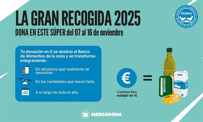 Mercadona se suma un año más a la gran recogida de alimentos organizada por Fesbal