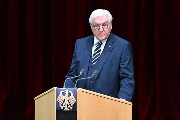 30 October 2025, Baden-Württemberg, Karlsruhe: German President Frank-Walter Steinmeier speaks during the 75th anniversary of the German Court of Justice and the Office of the German Public Prosecutor, ceremony at the Badisches Staatstheater. Photo: Bernd