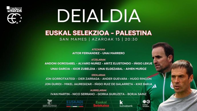 Euskal Selekzioaren deialdia Palestinaren aurkako partidarako