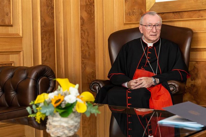 Archivo - El secretario de Estado del Vaticano, Pietro Parolin, durante su visita a Andorra, en la sede del Govern, a 7 de septiembre de 2023, en Andorra la Vella (Andorra).