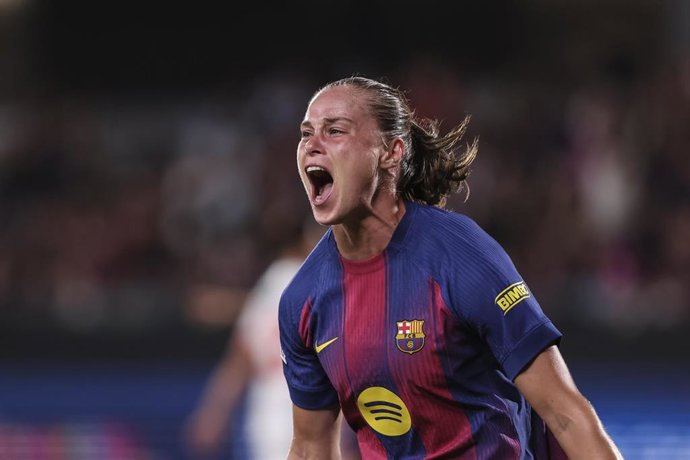 La delantera polaca Ewa Pajor celebra un gol con el FC Barcelona