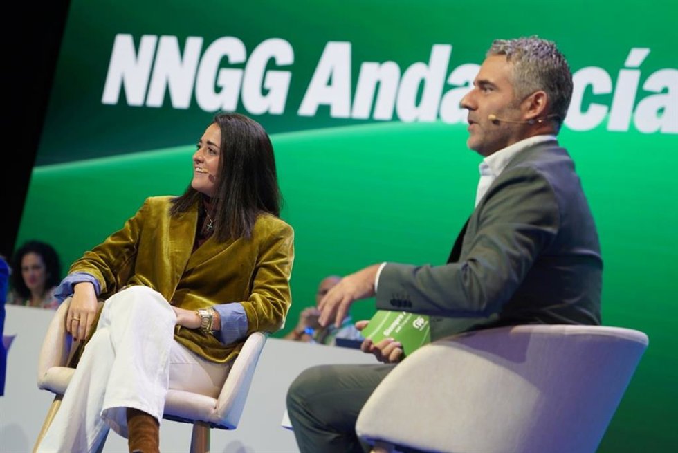 La presidenta de Nuevas Generaciones de Andalucía, María José Carmona, este sábado durante su participación en el XVII Congreso Autonómico del PP andaluz.