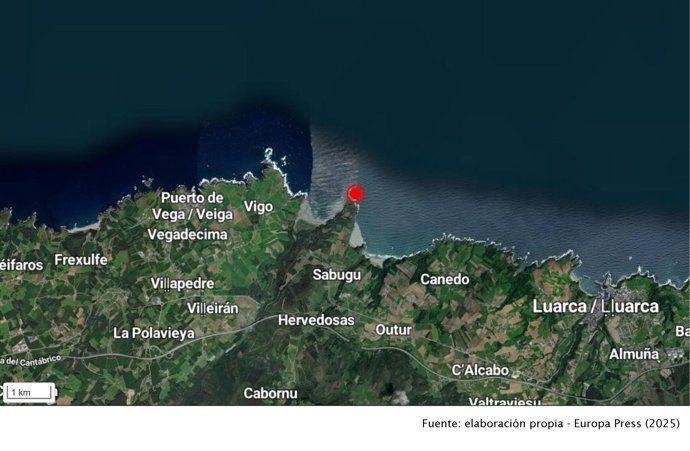 Punto en el que ha aparecido el pescador fallecido en Valdés