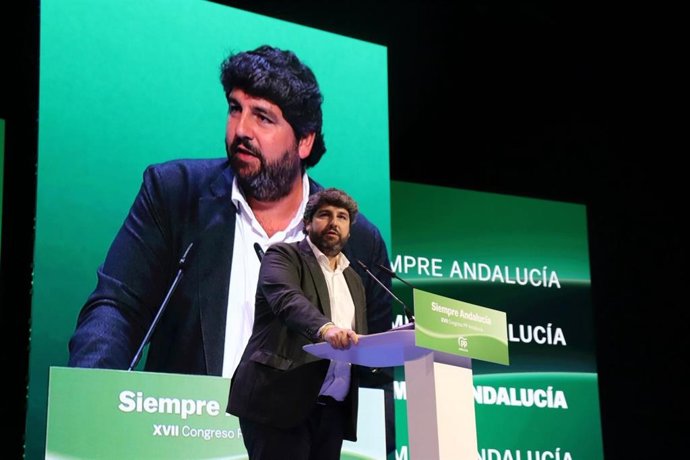 El presidente del Partido Popular de la Región de Murcia Fernando López Miras en su intervención en el XVII Congreso Autonómico del PP de Andalucía