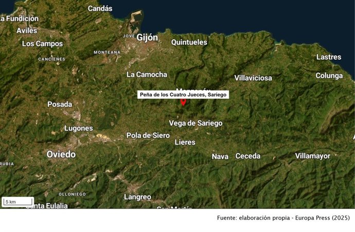 Zona del rescate de un escalador en Sariego.