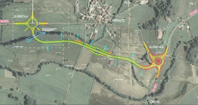 Plano del proyecto de trazado de la variante de Arraitz en la NA-4230.