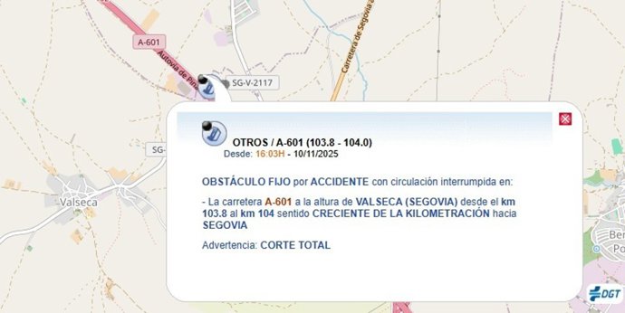 Infografía sobre el punto de la A-601 cortado al tráfico