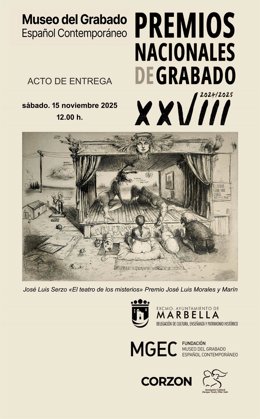 Invitación al acto de entrega de los premios en el que se reproduce la obra 'El teatro de los misterios' de José Luis Serzo, que se ha alzado con el premio José Luis Morales y Marín, con la mayor dotación económica del certamen, 3.000 euros.