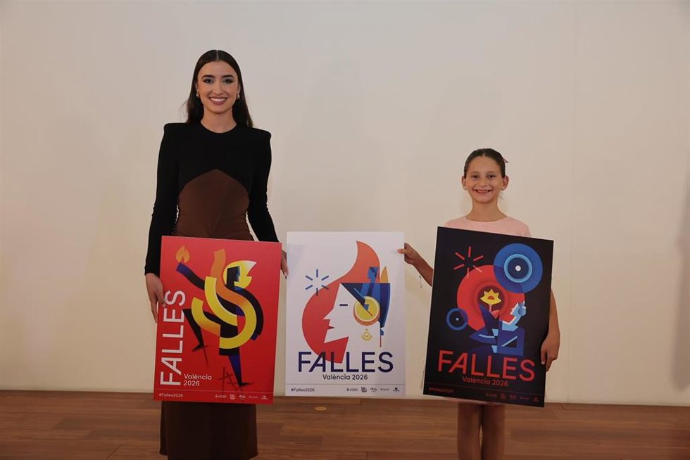 Las falleras mayores de Valncia 2026, Carmen Prades y Marta Mercader, en la presentación de la imagen gráfica de las fiestas
